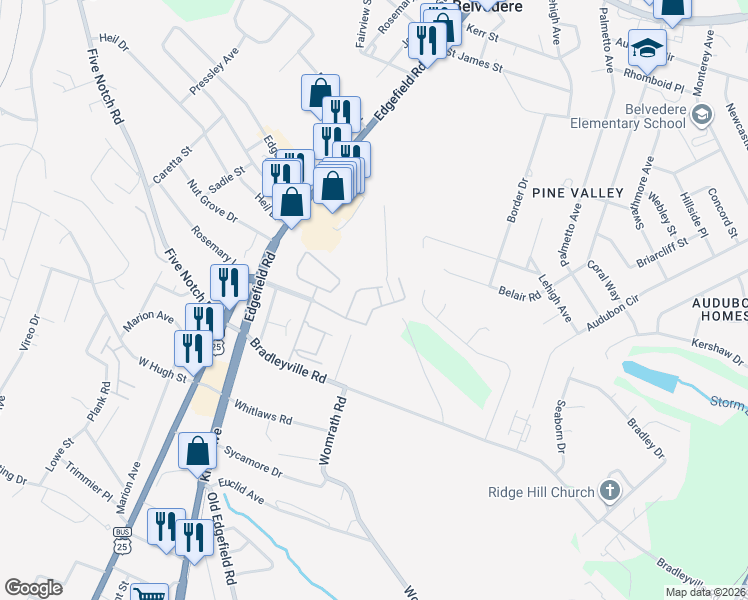 map of restaurants, bars, coffee shops, grocery stores, and more near 126 Winnipeg Road in North Augusta