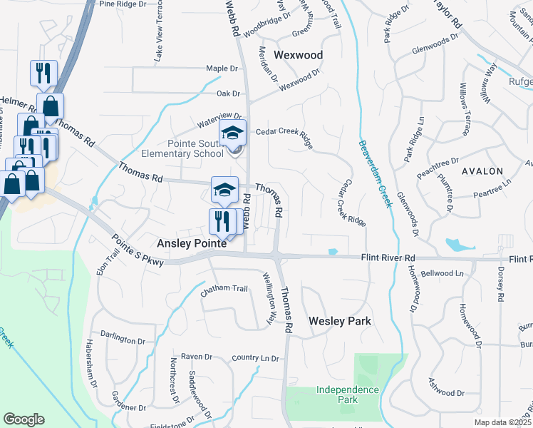 map of restaurants, bars, coffee shops, grocery stores, and more near 8634 Thomas Lane in Riverdale