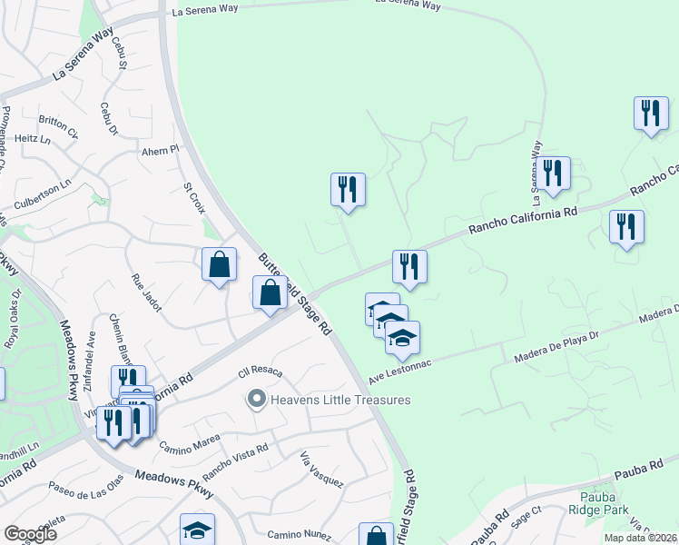 map of restaurants, bars, coffee shops, grocery stores, and more near 41309 Avenue Biona in Temecula