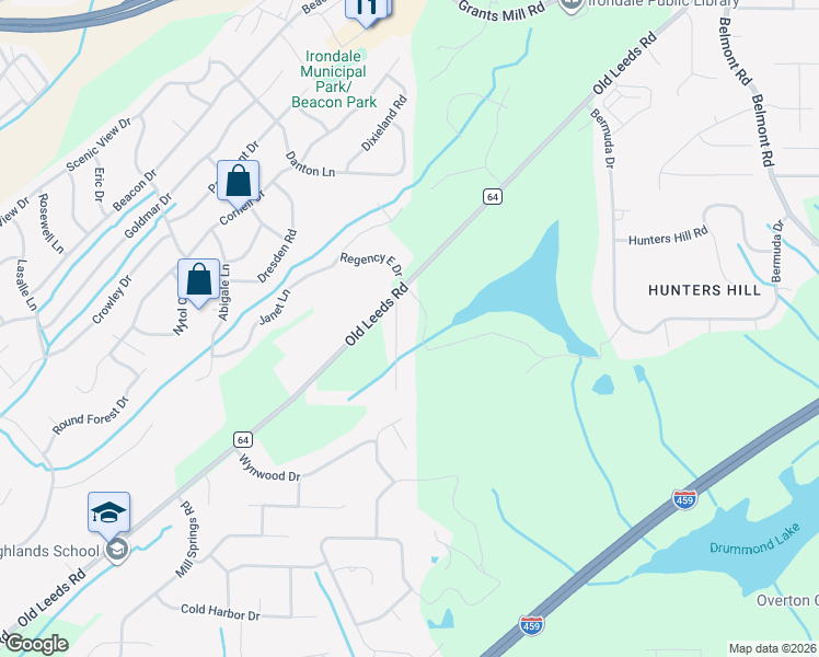 map of restaurants, bars, coffee shops, grocery stores, and more near 3511 Rockcliff Circle in Irondale