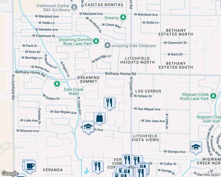 map of restaurants, bars, coffee shops, grocery stores, and more near 13219 West Rancho Drive in Litchfield Park