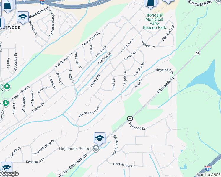 map of restaurants, bars, coffee shops, grocery stores, and more near 721 Nytol Circle in Irondale
