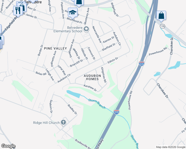 map of restaurants, bars, coffee shops, grocery stores, and more near 405 Catawba Rd in North Augusta