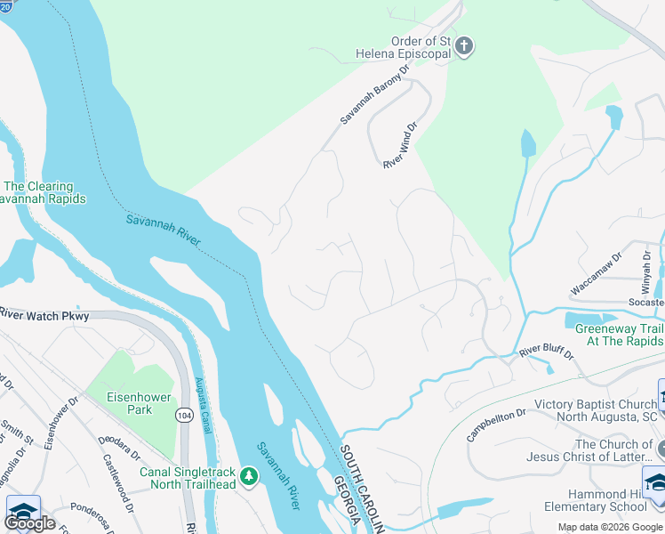 map of restaurants, bars, coffee shops, grocery stores, and more near 230 Osprey Point in North Augusta