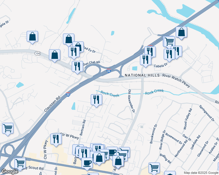 map of restaurants, bars, coffee shops, grocery stores, and more near 2224 Bridgeton Road in Augusta