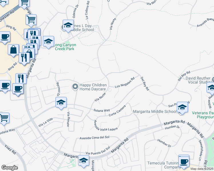 map of restaurants, bars, coffee shops, grocery stores, and more near 29140 Vía Norte in Temecula