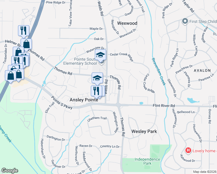 map of restaurants, bars, coffee shops, grocery stores, and more near 8634 Thomas Lane in Riverdale