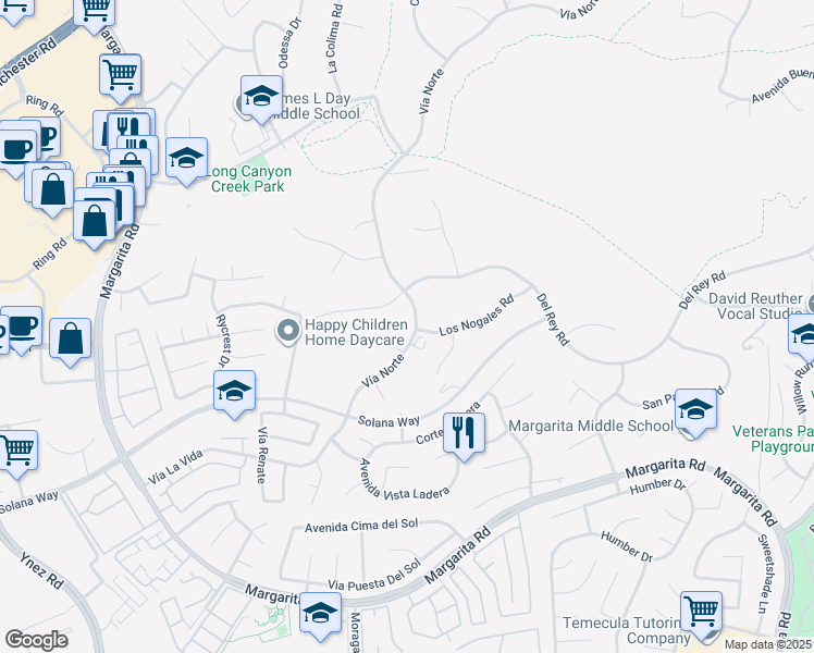 map of restaurants, bars, coffee shops, grocery stores, and more near 29140 Vía Norte in Temecula