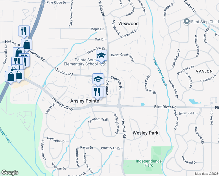 map of restaurants, bars, coffee shops, grocery stores, and more near 8634 Thomas Lane in Riverdale