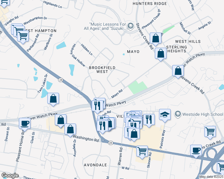 map of restaurants, bars, coffee shops, grocery stores, and more near 2010 Bridgewater Dr in Augusta