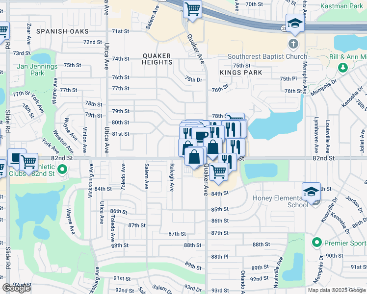 map of restaurants, bars, coffee shops, grocery stores, and more near 8007 Quinton Ave in Lubbock