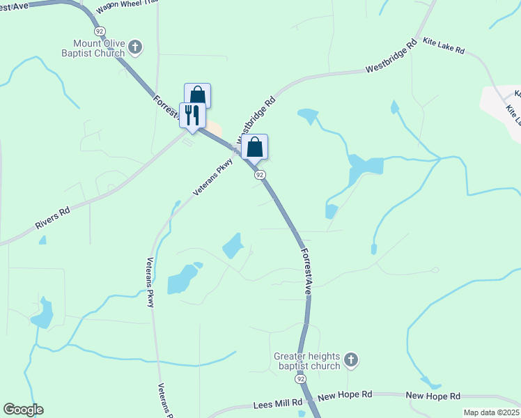 map of restaurants, bars, coffee shops, grocery stores, and more near 1412 Highway 92 in Fayetteville