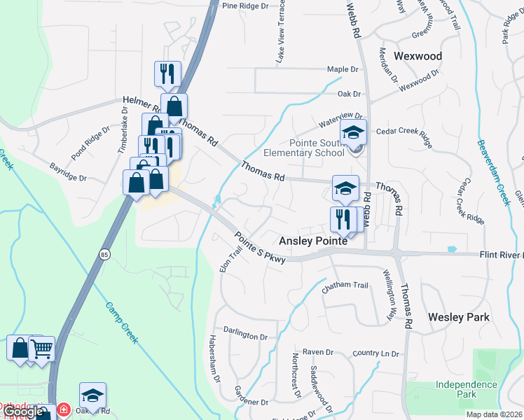 map of restaurants, bars, coffee shops, grocery stores, and more near 800 Park Villa Way in Jonesboro