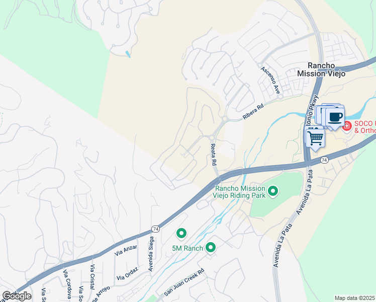 map of restaurants, bars, coffee shops, grocery stores, and more near 2 Las Estrellas Loop in Rancho Mission Viejo