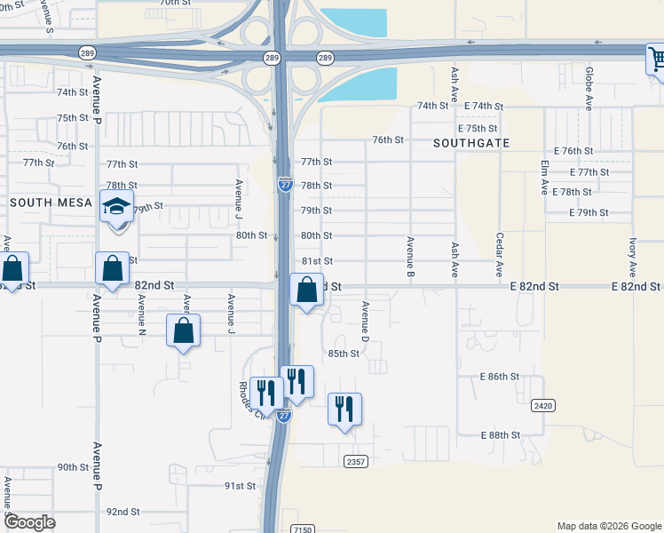 map of restaurants, bars, coffee shops, grocery stores, and more near 507 81st Street in Lubbock