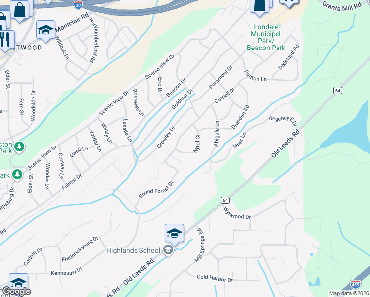 map of restaurants, bars, coffee shops, grocery stores, and more near 721 Nytol Circle in Irondale