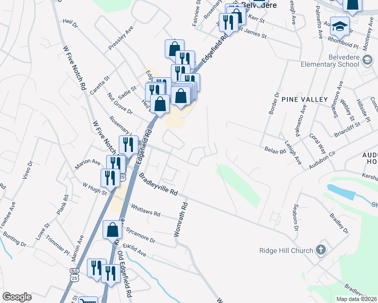 map of restaurants, bars, coffee shops, grocery stores, and more near 501 Vancouver Road in North Augusta