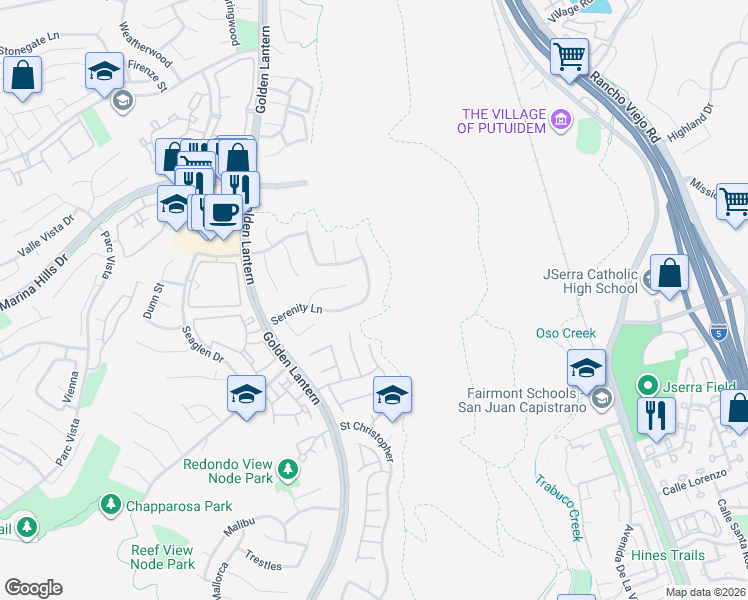 map of restaurants, bars, coffee shops, grocery stores, and more near 24 Knob Hill in Laguna Niguel