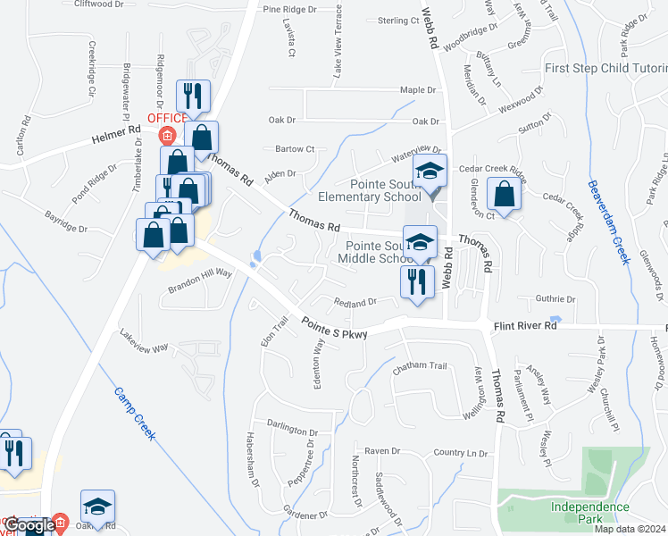 map of restaurants, bars, coffee shops, grocery stores, and more near 766 Jamestown Crossing in Jonesboro