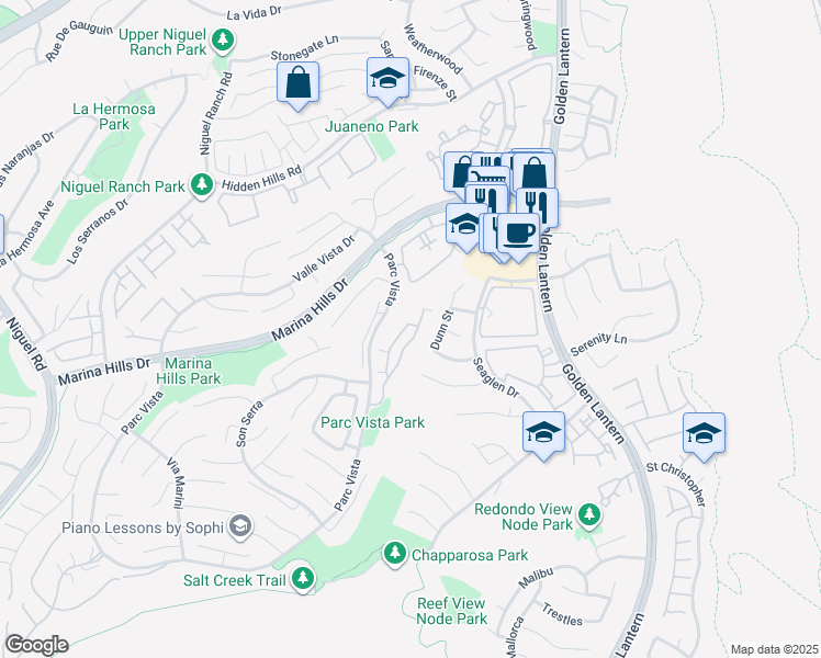 map of restaurants, bars, coffee shops, grocery stores, and more near 125 Fleurance Street in Laguna Niguel