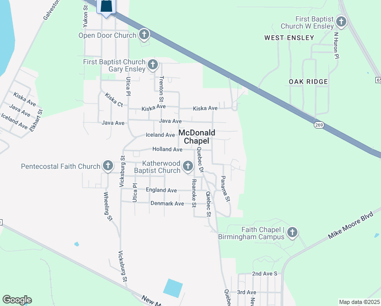 map of restaurants, bars, coffee shops, grocery stores, and more near 5401 Holland Avenue in Birmingham