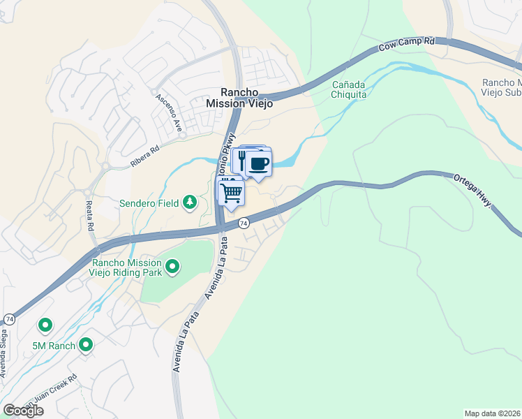map of restaurants, bars, coffee shops, grocery stores, and more near Gateway Place in San Juan Capistrano