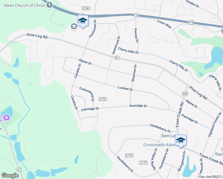 map of restaurants, bars, coffee shops, grocery stores, and more near 4 Partridge Court in Aiken