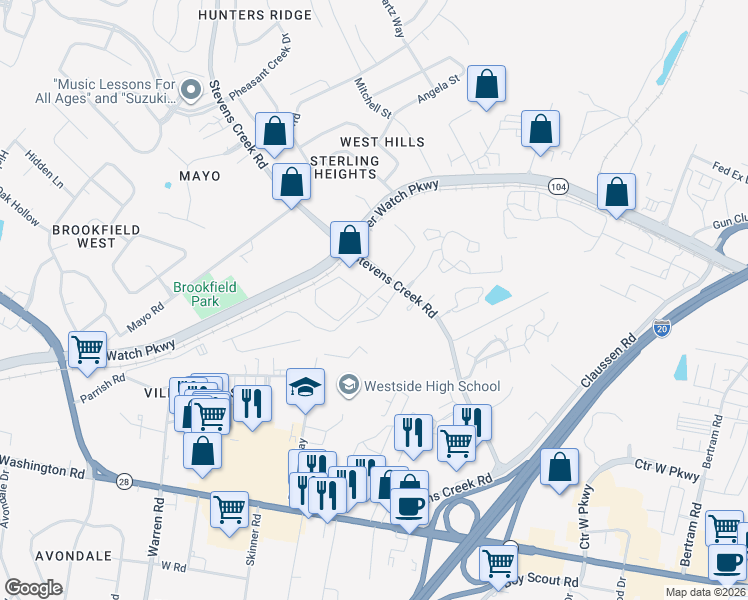 map of restaurants, bars, coffee shops, grocery stores, and more near 2116 Turtle Court in Augusta