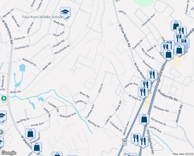 map of restaurants, bars, coffee shops, grocery stores, and more near 2218 Vireo Drive in North Augusta