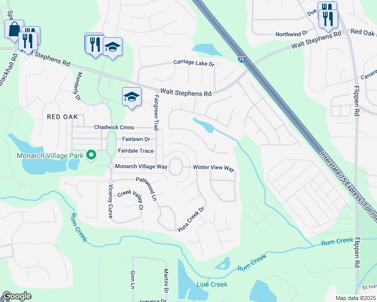 map of restaurants, bars, coffee shops, grocery stores, and more near 475 Haven Ridge Drive in Stockbridge
