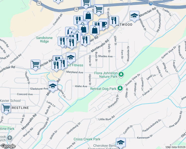 map of restaurants, bars, coffee shops, grocery stores, and more near 4740 Vermont Avenue in Irondale