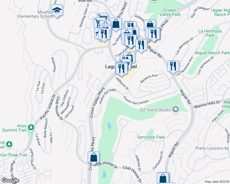 map of restaurants, bars, coffee shops, grocery stores, and more near 30401 Mirador Ct in Laguna Niguel