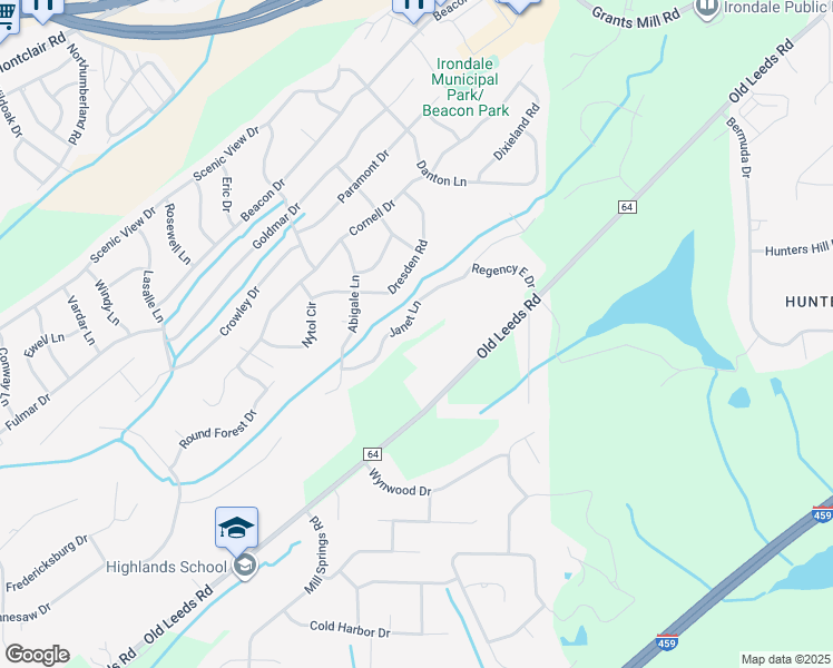 map of restaurants, bars, coffee shops, grocery stores, and more near 5045 Janet Lane in Irondale