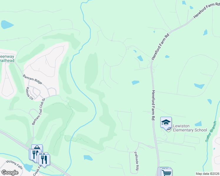 map of restaurants, bars, coffee shops, grocery stores, and more near 5419 Hereford Farm Road in Evans