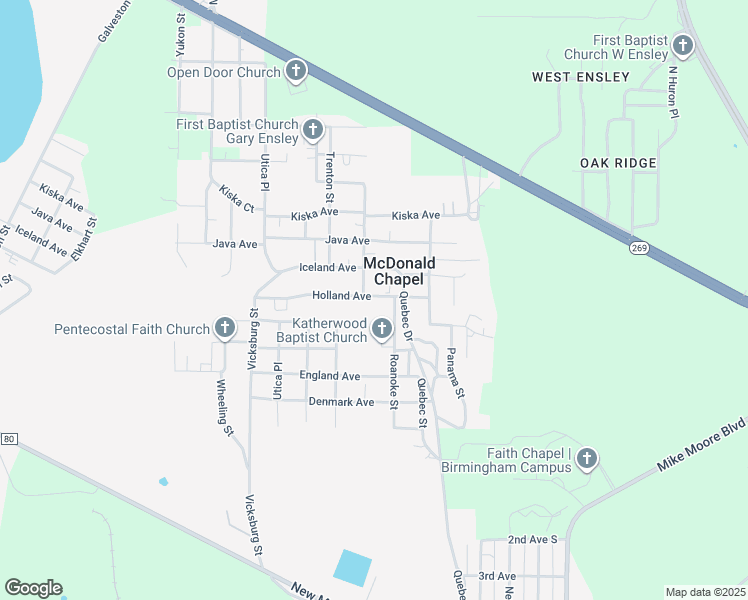 map of restaurants, bars, coffee shops, grocery stores, and more near 5401 Holland Avenue in Birmingham