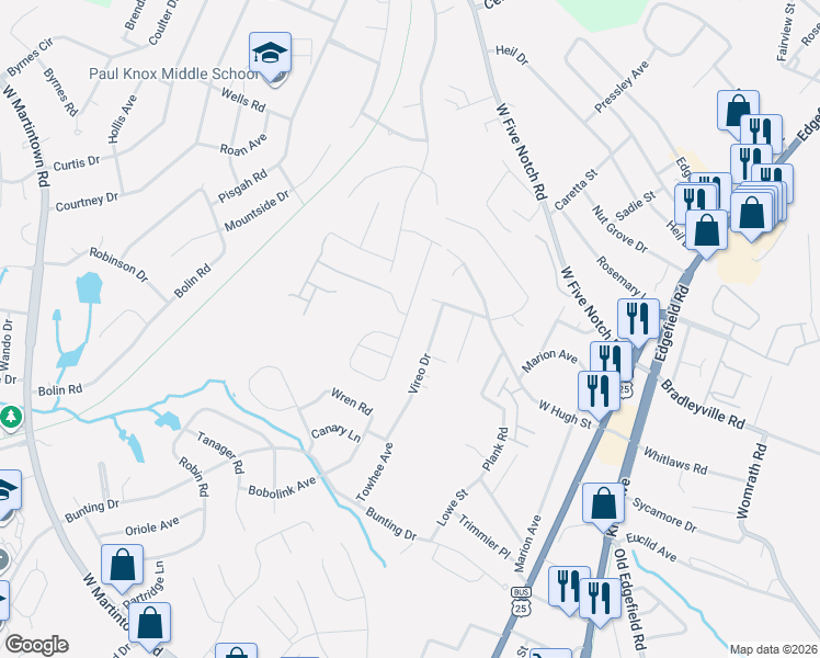 map of restaurants, bars, coffee shops, grocery stores, and more near 2218 Vireo Drive in North Augusta