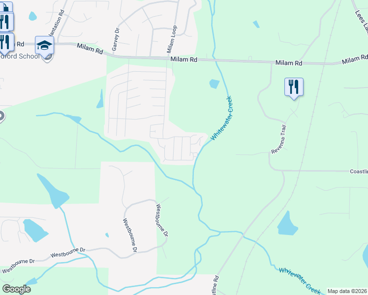 map of restaurants, bars, coffee shops, grocery stores, and more near 145 Rampart Lane in Fayetteville