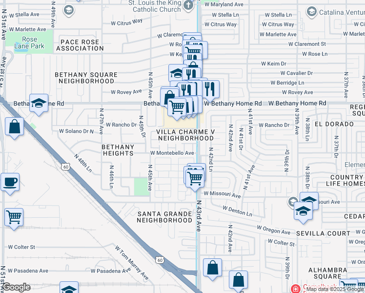 map of restaurants, bars, coffee shops, grocery stores, and more near 5712 North 43rd Lane in Glendale