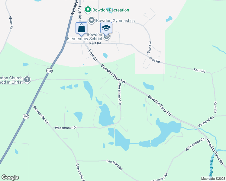 map of restaurants, bars, coffee shops, grocery stores, and more near 398 Wessmanor Drive in Bowdon