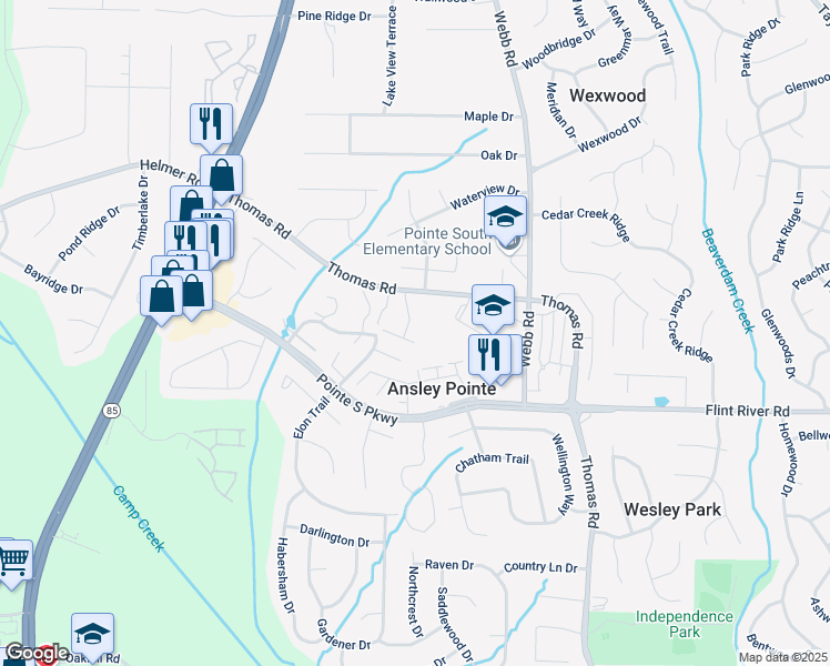 map of restaurants, bars, coffee shops, grocery stores, and more near 8582 Jamestown Way in Jonesboro