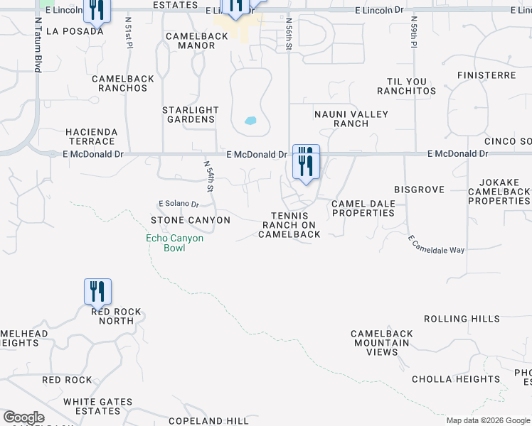 map of restaurants, bars, coffee shops, grocery stores, and more near 5536 E Solano Dr in Paradise Valley