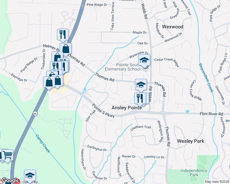 map of restaurants, bars, coffee shops, grocery stores, and more near 746 Jamestown Crossing in Jonesboro