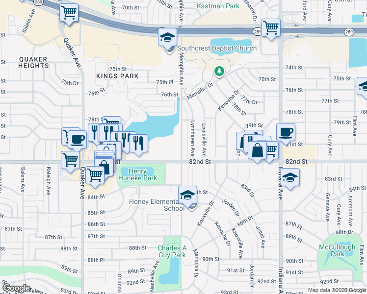 map of restaurants, bars, coffee shops, grocery stores, and more near 7821 Memphis Avenue in Lubbock