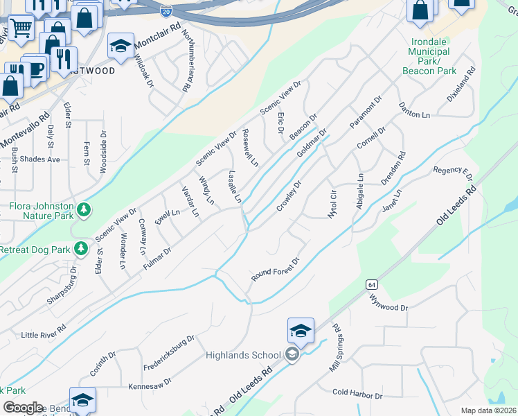 map of restaurants, bars, coffee shops, grocery stores, and more near 5103 Goldmar Drive in Irondale