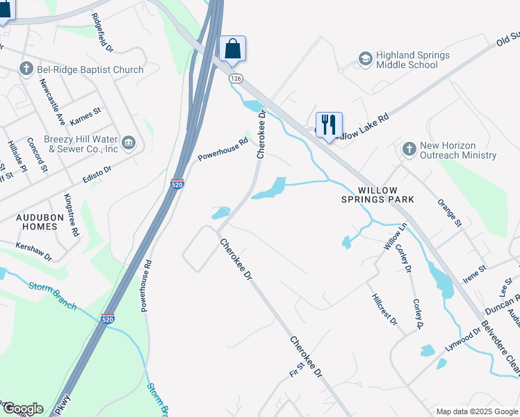 map of restaurants, bars, coffee shops, grocery stores, and more near 606 Cherokee Drive in North Augusta