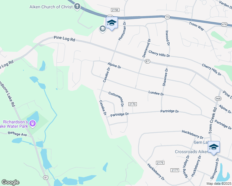 map of restaurants, bars, coffee shops, grocery stores, and more near 1936 Cottonwood Drive in Aiken