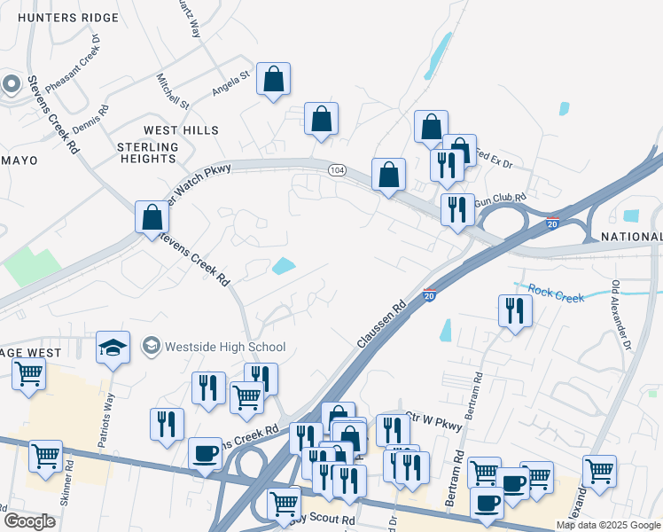 map of restaurants, bars, coffee shops, grocery stores, and more near 2146 Reserve Lane in Augusta