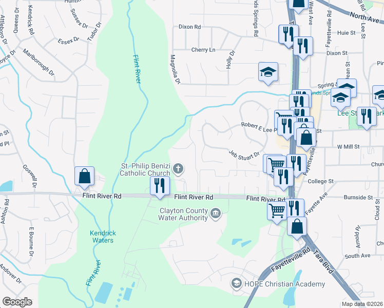 map of restaurants, bars, coffee shops, grocery stores, and more near 8585 Kaden Drive in Jonesboro