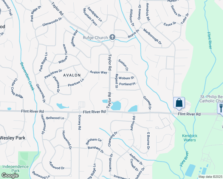 map of restaurants, bars, coffee shops, grocery stores, and more near 8586 Taylor Road in Riverdale