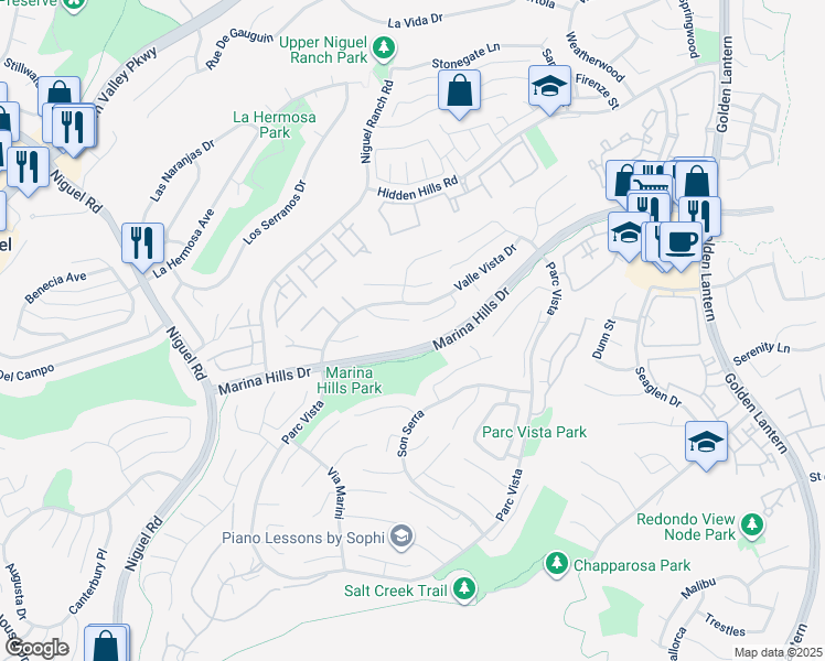 map of restaurants, bars, coffee shops, grocery stores, and more near 32 Narbonne in Laguna Niguel